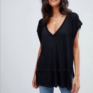Free People We The Free Voyage Black Oversized Tunic Tee T-shirt
